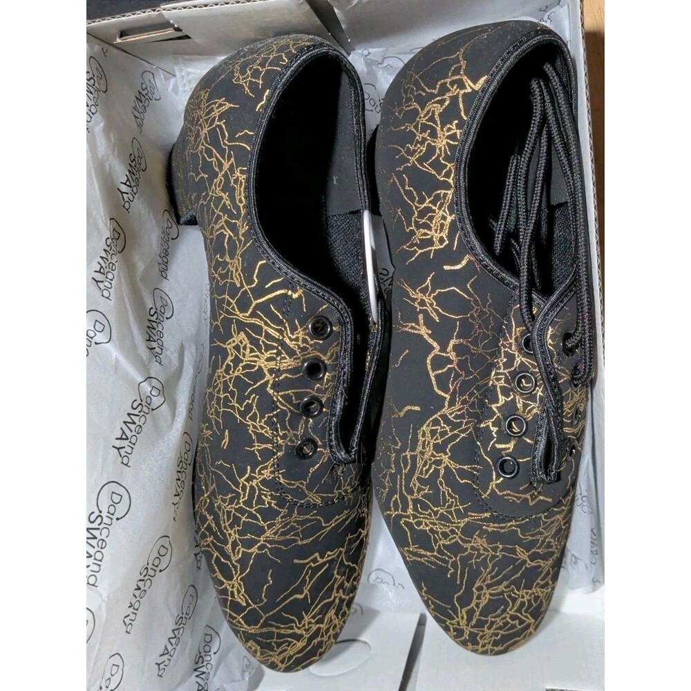 Dance and Sway Shoes Womens 8.5 Black Gold Suede 4.8cm Heel Ballroom Dance Latin